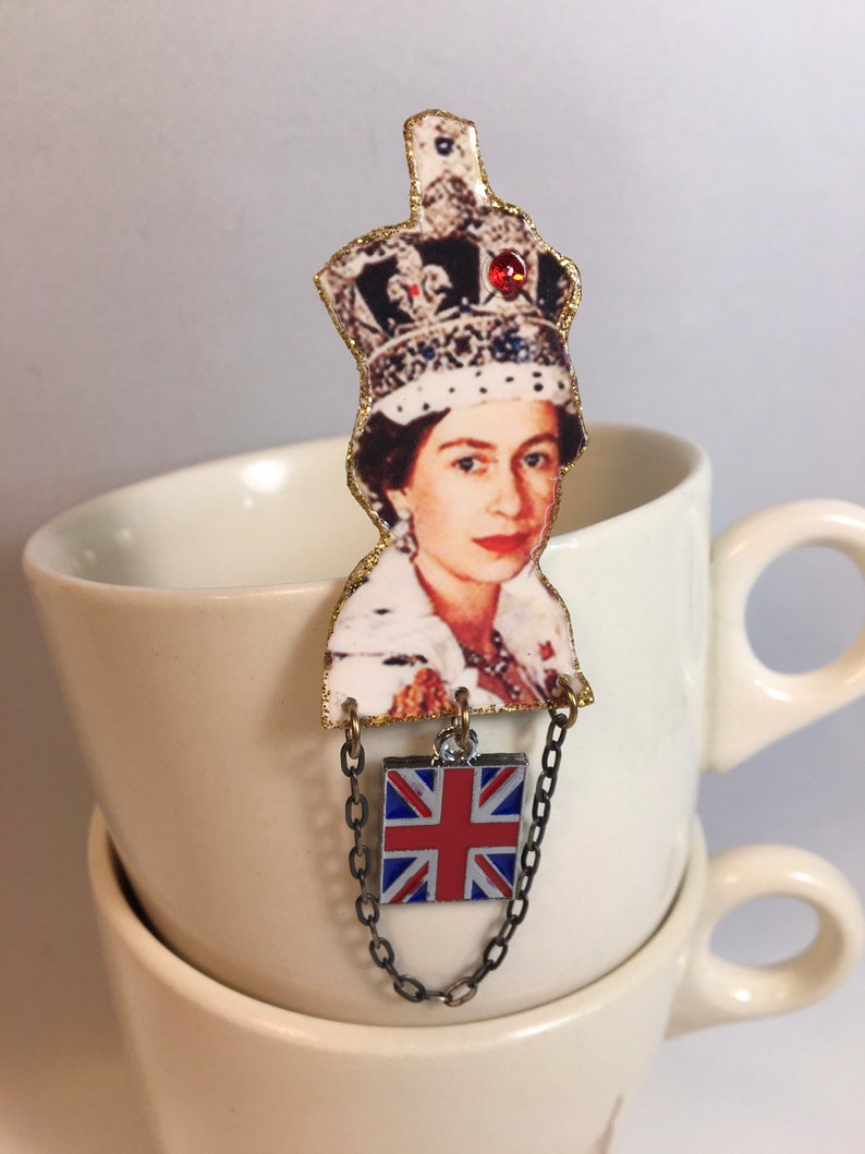 The Queen of England Brooch Pin Queen Elizabeth God Save the Queen Queen Mum Pop Culture Kitsch image 2