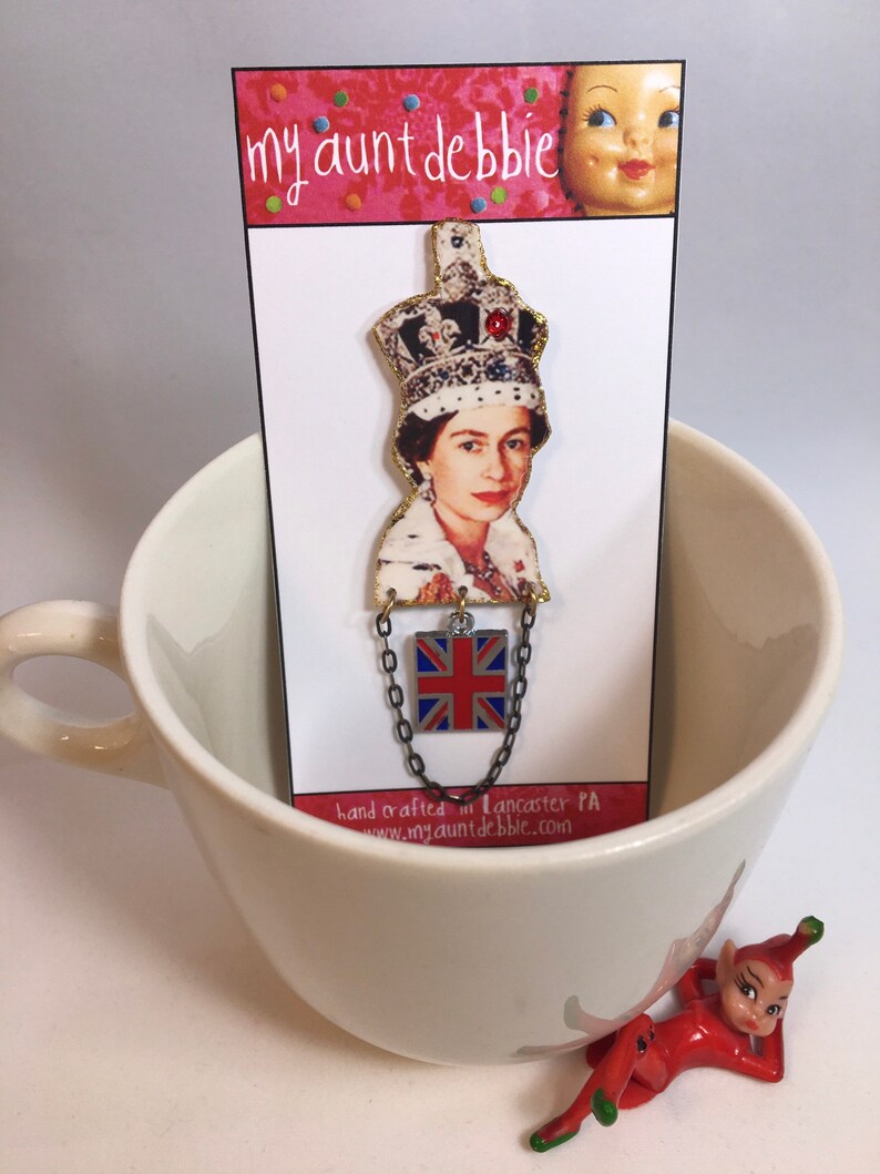 The Queen of England Brooch Pin Queen Elizabeth God Save the Queen Queen Mum Pop Culture Kitsch image 3