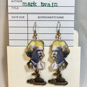 Mark Twain Earrings Tom Sawyer Huckleberry Finn Author