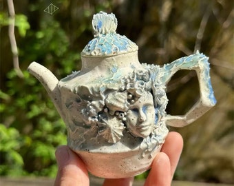 Handmade mysterious forest style face mask ceramic teapot