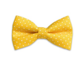 Yellow and White Polka Dot Dog Bow Tie, Gold and White Riley Blake Swiss Dots Dog Bow Tie, Wedding Bow Tie, Bow Tie for Girl or Boy Dog