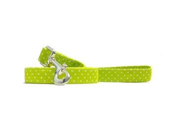 Lime Green and White Polka Dot Dog Leash Riley Blake Swiss Dots Fabric Dog Lead, Green and White Dog Leash, 4 Foot, 5 Foot, 6 Foot Dog Leash