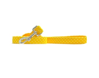 Yellow and White Polka Dot Dog Leash, Riley Blake Swiss Dots Fabric Dog Lead, Gold and White Dog Leash, 4 Foot, 5 Foot, 6 Foot Dog Leash