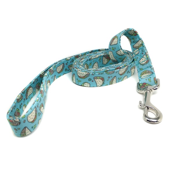 Aqua Blue Dog Leash with Tacos - 4 Foot Leash -  5 Foot Leash - 6 Foot Leash