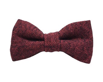 Dog Bow Tie - Red and Black Flannel Tweed Herringbone
