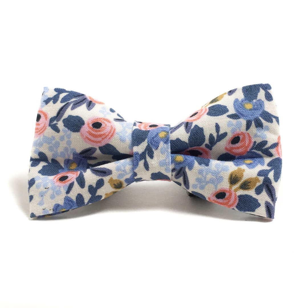 Blue and Pink Floral Dog Collar Bow Tie Rifle Paper Co Les Fleurs Rosa ...
