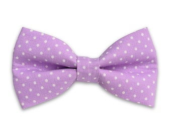 Purple and White Polka Dot Dog Bow Tie, Lavender and White Riley Blake Swiss Dots Dog Bow Tie, Wedding Bow Tie, Bow Tie for Girl or Boy Dog