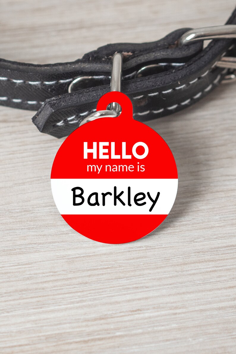 Name Tag Dog ID Tag Hello My Name Is Personalized Pet Tag Etsy