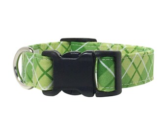 Dog Collar - Green and White Plaid