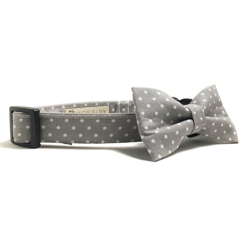 Dog Collar Collar and Bow Tie Gray Dog Collar Polka Dot Etsy