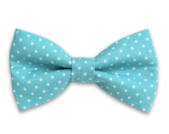 Turquoise and White Polka Dot Dog Bow Tie, Blue and White Riley Blake Swiss Dots Dog Bow Tie, Wedding Bow Tie, Bow Tie for Girl or Boy Dog