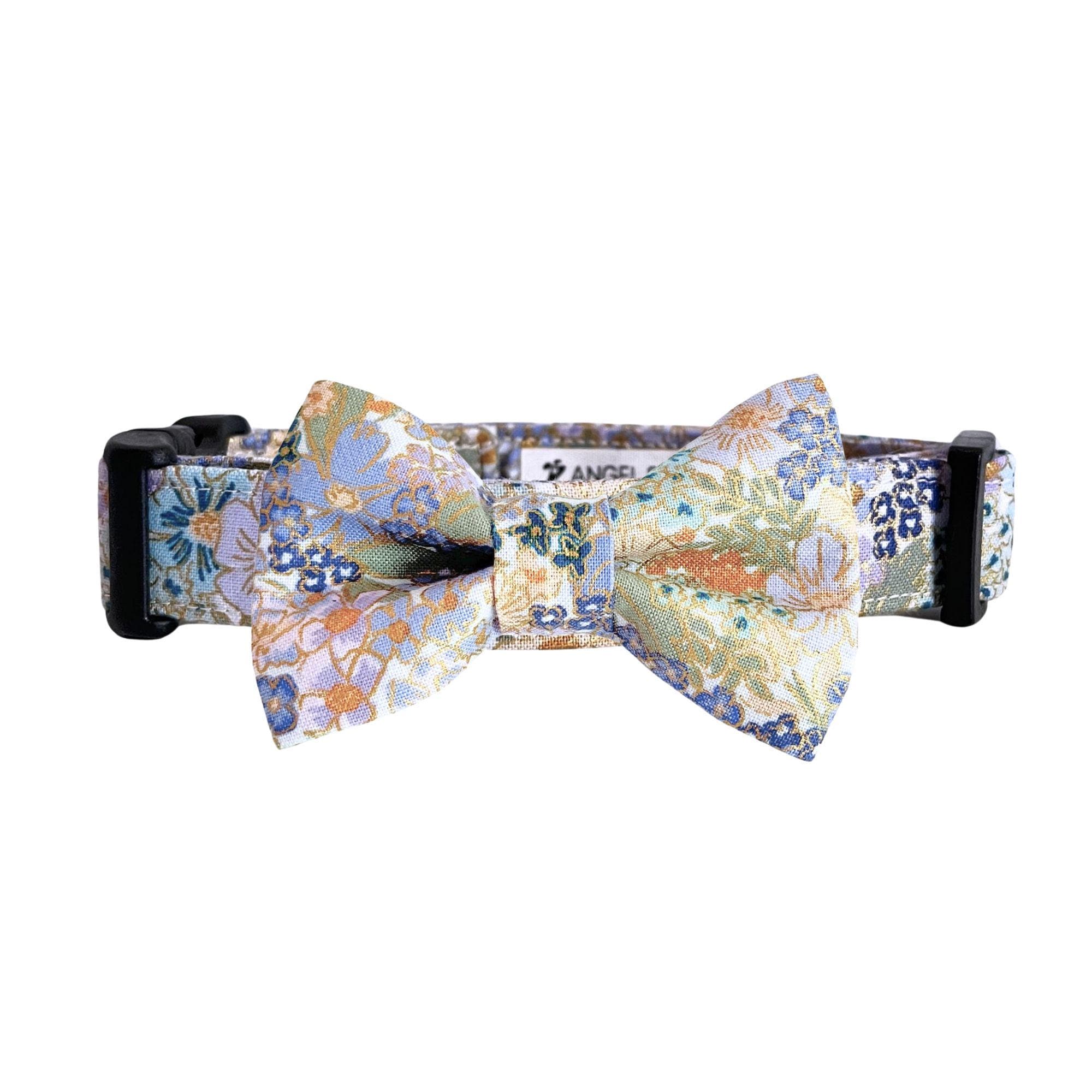 Dog Collar with Matching Bow Tie Set - Blue Purple Sage Gold Metallic English Rose
