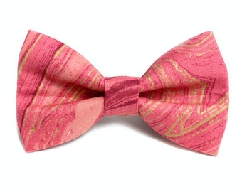 Pink Coral and Gold Agate Dog Bow Tie - Wedding Dog Bow Tie - Girl Dog Bow Tie - Boy Dog Bow Tie - Small Dog Bow Tie - Medium Dog Bow Tie