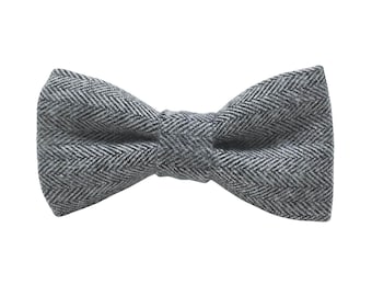 Dog Bow Tie - Gray Flannel Tweed Herringbone