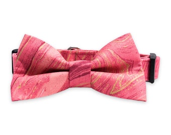 Pink Coral and Gold Agate Dog Collar and Bow Tie Set, Wedding Dog Collar and Bow Tie, Collar with Matching Bow Tie, Pretty Dog Collar