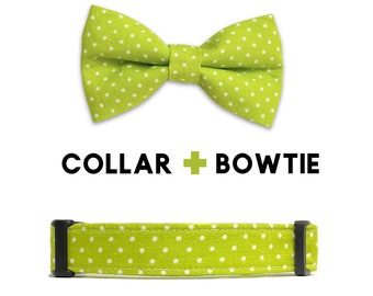 Green and White Polka Dot Bow Tie Dog Collar, Lime Green and White Swiss Dot Dog Collar Bow Tie Set, Wedding Dog Collar for Girl or Boy Dog