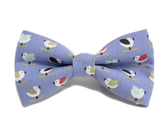 Periwinkle Dog Bow Tie with Tiny Birds - Bird Dog Bow Tie - Cute Dog Bow Tie - Small Dog Bow Tie - Medium Dog Bow Tie - Large Dog Bow Tie