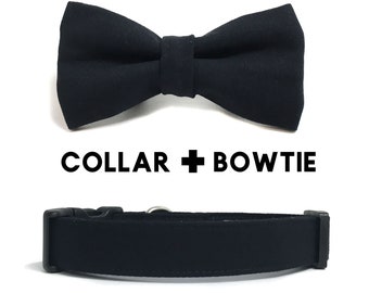 Dog Collar - Black Dog Collar with Matching Bow Tie Set - Solid Black Collar - Wedding Dog Collar - Collar for Boy Dog - Collar for Girl Dog