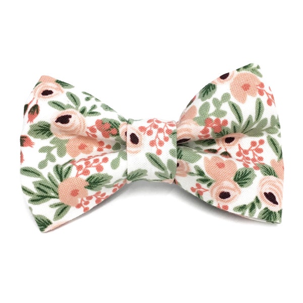 Pink and Green Floral Dog Bow Tie, Rifle Paper Co. Primavera Rosa Rose, Dog Collar Bow Tie, Spring Wedding Dog Bowtie, Summer Dog Bow Tie