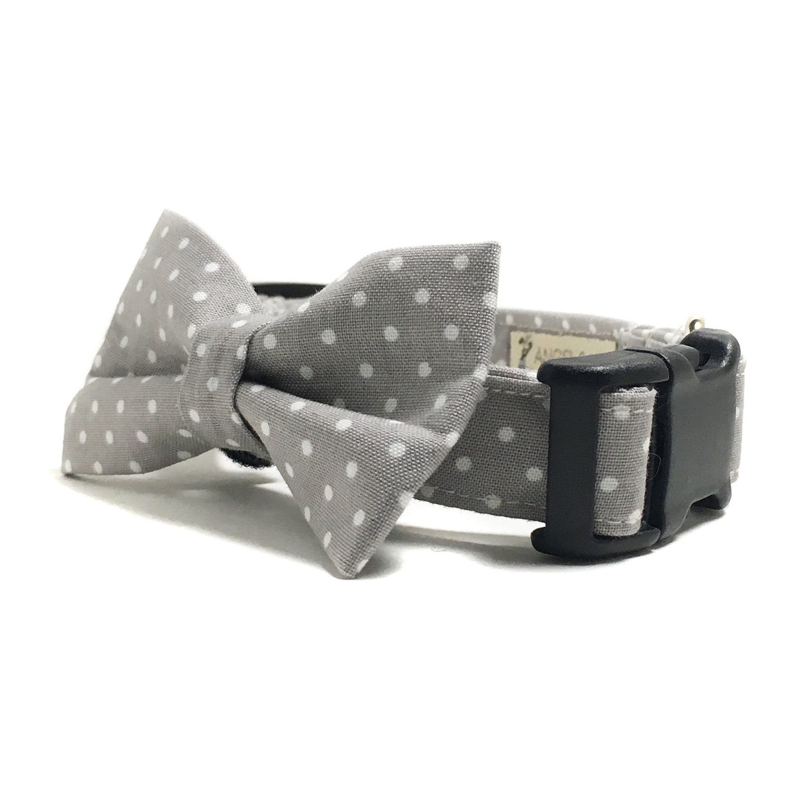 Dog Collar Collar and Bow Tie Gray Dog Collar Polka Dot Etsy