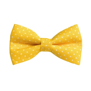 Dog Bow Tie - Golden Yellow and White Polka Dots image 1