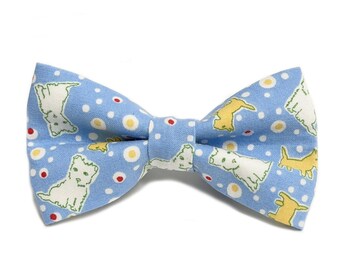 Light Blue Dog Bow Tie with Vintage Dog Doodles - Cute Dog Bow Tie - Fun Dog Bow Tie - Dog Bow Tie with Dogs - Small Medium and Large