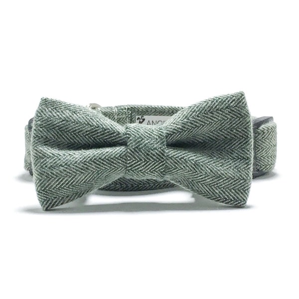 Dog Collar - Collar and Bow Tie - Olive Herringbone - Herringbone Tweed - Olive Dog Collar - Collar Bow Tie Set - St Patricks Day