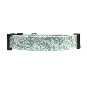 Green and White Floral Dog Collar - Rifle Paper Co Tapestry Lace Sage Adjustable Fabric Dog Collar with Flowers - Spring Wedding