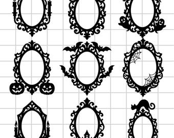 Halloween Gothic Frame SVG Bundle: Skulls, Ghosts, Bats (Digital Download)