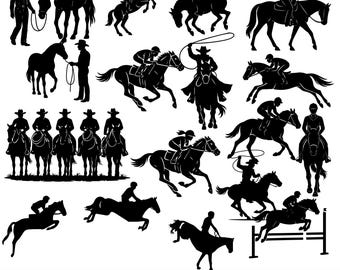 Horsemanship Silhouette Clipart Bundle, Rodeo, Racing (svg, png, eps, dxf, pdf)