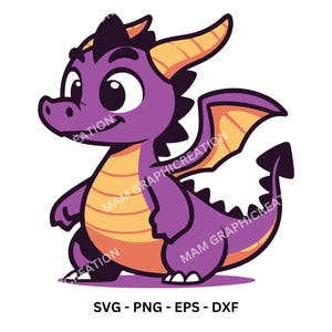 Purple Dragon Cartoon-Style SVG EPS PNG Dxf High Quality Digital Download