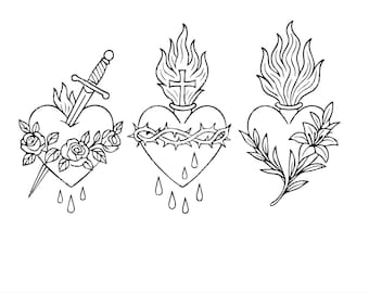 Arte lineal del Sagrado Corazón: Paquete SVG católico (descarga digital)