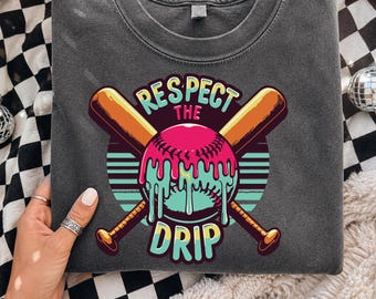 Diseño de camiseta de béisbol retro "Respect the Drip" (SVG, PNG, EPS, DXF) Descarga digital