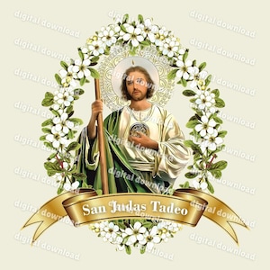 San Judas Tadeo PNG: Circle Flower Frame (Digital Download)
