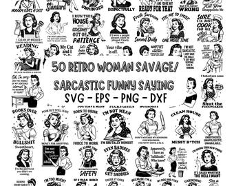 Retro Sassy Woman Bundle, 1950s Style Clipart (svg, eps, png, dxf)