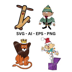 Rudolph The Red-Nosed Reindeer SVG PNG EPS Ai , Elf Foreman , Scooter , King Moonracer , Charlie-in-the-Box Island of Misfit  Bumble Snowman