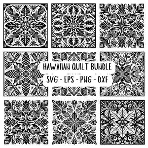 Hawaiian quilt-style pattern bundle PNG SVG EPS Dxf , Traditional Polynesian Hawaiian aesthetic Quilt pattern High Quality Digital Download