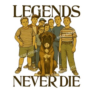 Legends Never Die Retro Cartoon Style 1990s Baseball, Baseball Squad Crew Shirt Design , Baseball Movie Shirt, High Quality Digital Download
