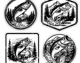 Hat Patch Bass Fishing SVG Bundle Badge Laser Cut & Cricut Digital Download