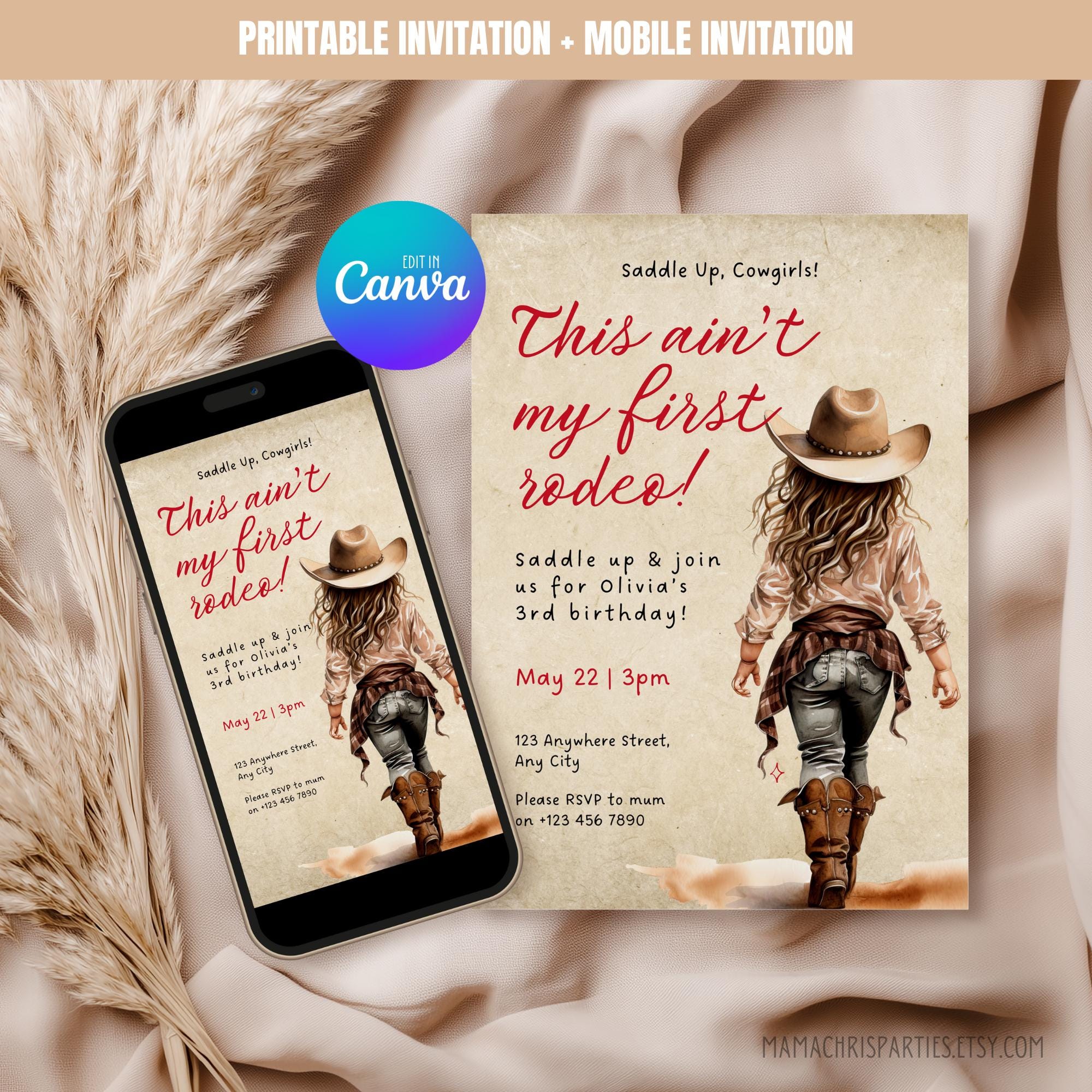 カウガールパーティー招待状、ウエスタンカウガールの印刷可能