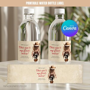 Cowgirl Water Bottle Label, Western Cowgirl Party Bottle Wrap, Editable Canva Template, Instant Download 023