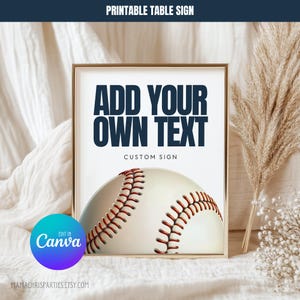 Baseball Table Sign Template, Baseball Birthday Party, Editable Canva Template 001