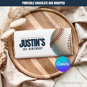 Baseball Chocolate Bar Wrapper Template, Baseball Birthday Party, Editable Canva Template 001