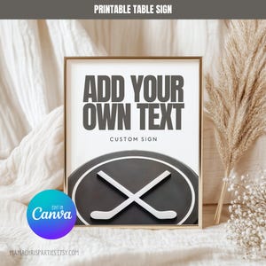 Hockey Table Sign Template, Modern Hockey Birthday Party, Editable Canva Template 007