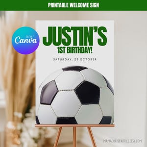 Soccer Welcome Sign Template, Modern Soccer Birthday Party, Editable Canva Template 004