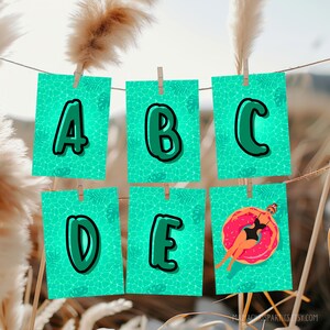 Banderines para fiestas en la piscina, decoración para divertirse bajo el sol, plantillas imprimibles para fiestas en la piscina, fiesta de cumpleaños en la piscina 025