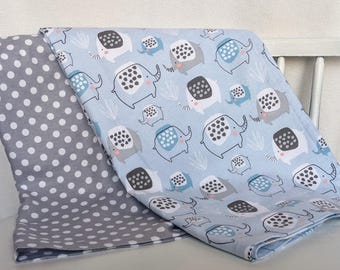 Elephants and Polka Dots Flannel Receiving Blankets Set of 2