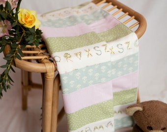 Flowery Alphabet Striped Flannel Receiving Blanket