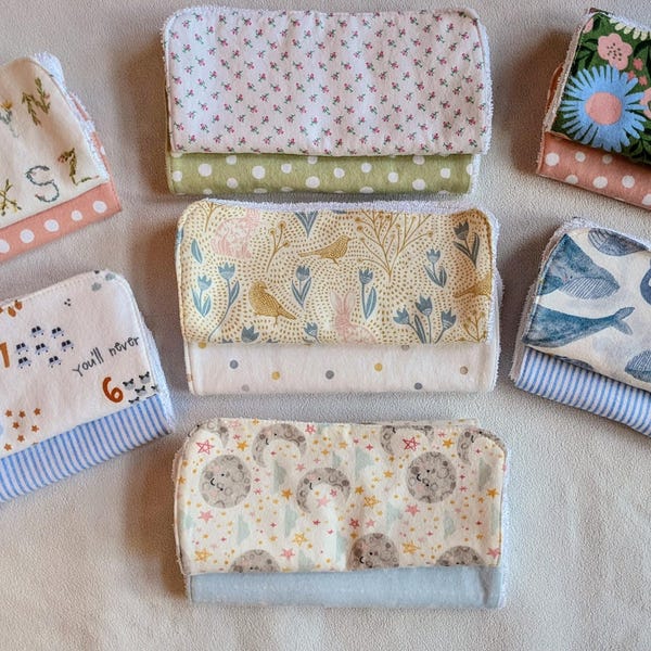 Cotton Flannel and Terry Cloth Burp Cloths- Set of 2