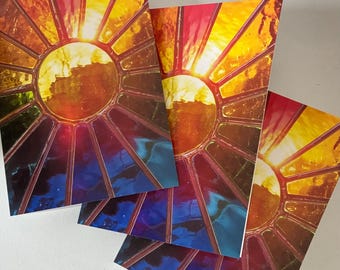 Sunburst Greeting Cards! 3 Pack Cheery Stained Glass Sunshine Rainbow © pewtermoonsilver